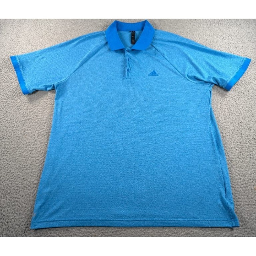 Adidas Polo Shirt Mens 2XL Blue Moss Stitch Jacquard Snap‎ Golf Performance